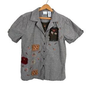 Bobbie Brooks Women Layered Shirt Top Small Embellished Patchwork Artsy Teacher
